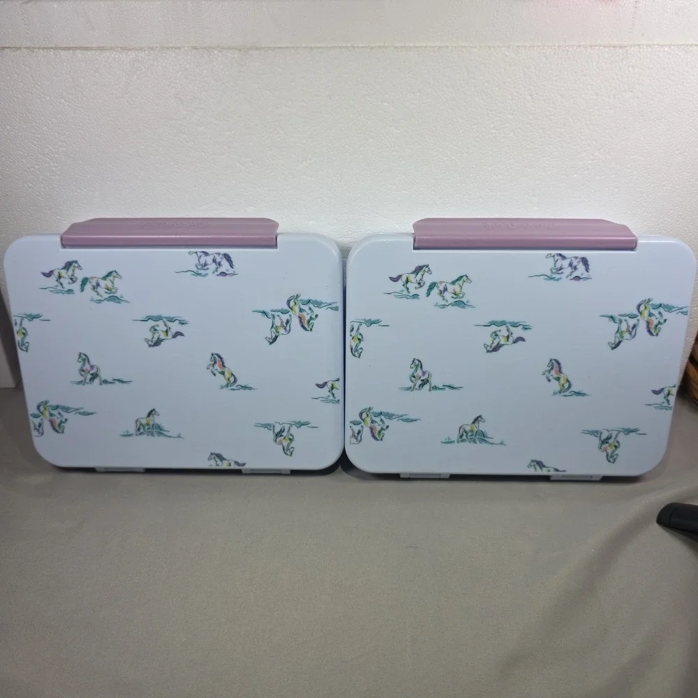 2 Cat & Jack Horses Bento Box Lunch Containers Purple 3-Compartment